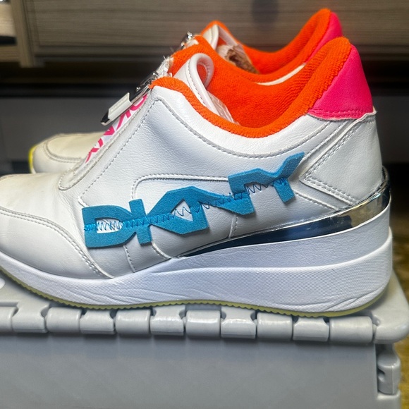 Dkny Shoes - DKNY White Sneakers with Blue and Pink Accents